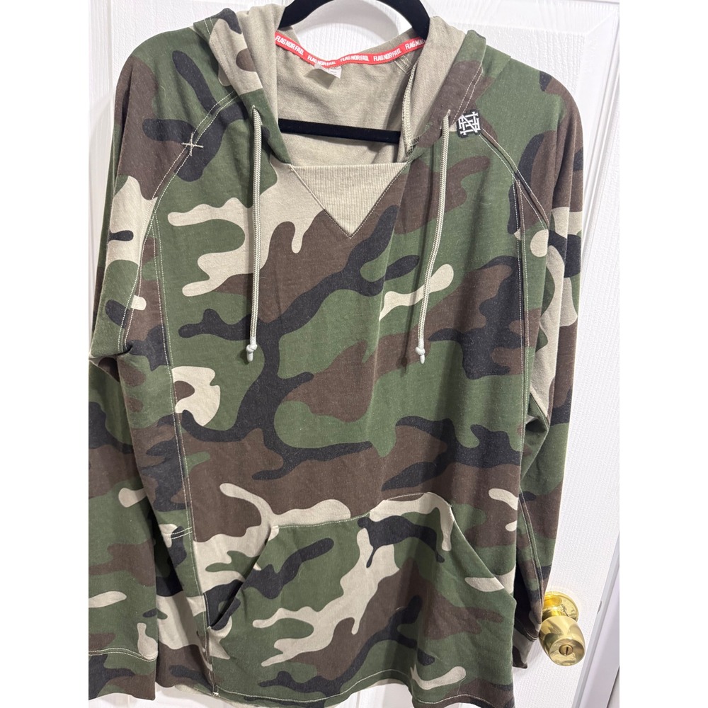 Flag Nor Fail Mens Camo Hoodie XL Woodland Camouflage Pullover Sweatshirt